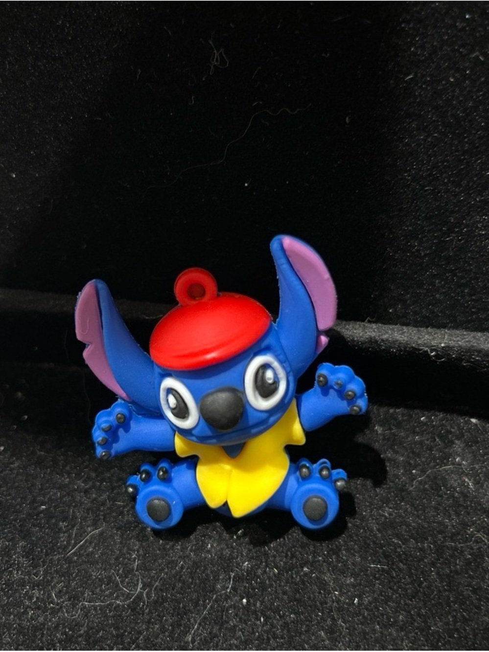 Blue Cartoon Alien Keychain Toy with Red Hat and Yellow Scarf
